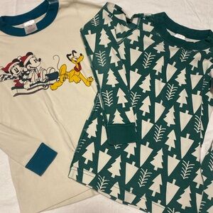 Two Hanna Andersson Christmas Holiday long sleeve PJ tops Disney Trees
